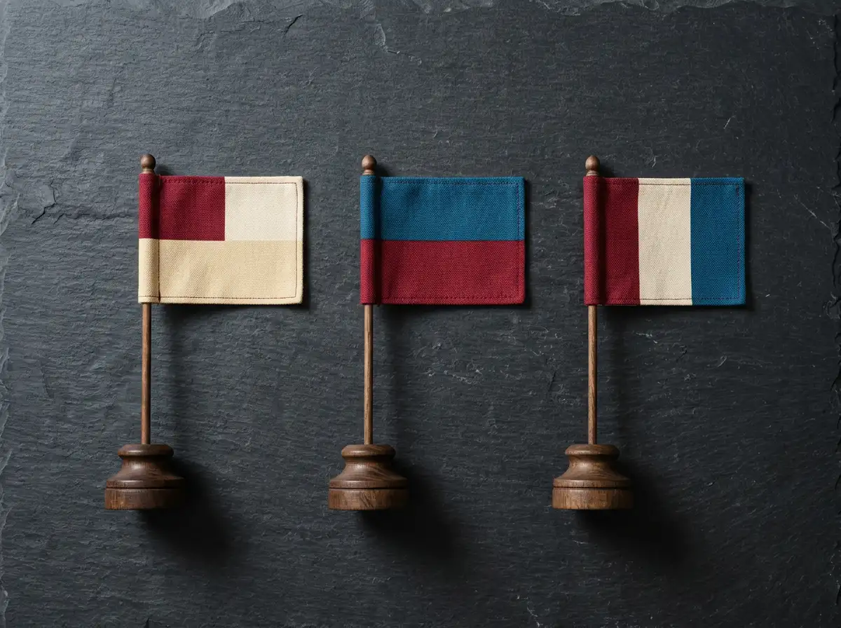 Drei Flaggen von Malta, Curaçao und Anjouan symbolisieren typische Offshore-Lizenzjurisdiktionen