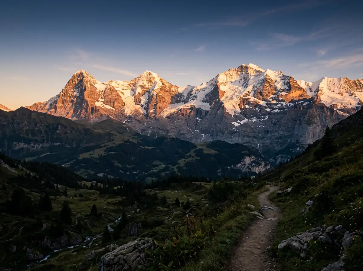 Schweizer Berglandschaft im Abendlicht als Sinnbild für regulierte Schweizer Spielangebote