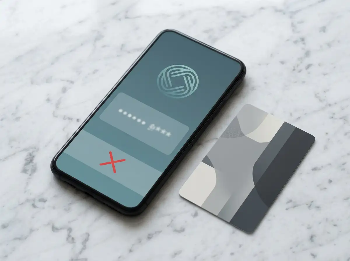 Mobiltelefon mit Schweizer Zahlungs-App und symbolisch abgewiesener Transaktion an einen Auslandsanbieter